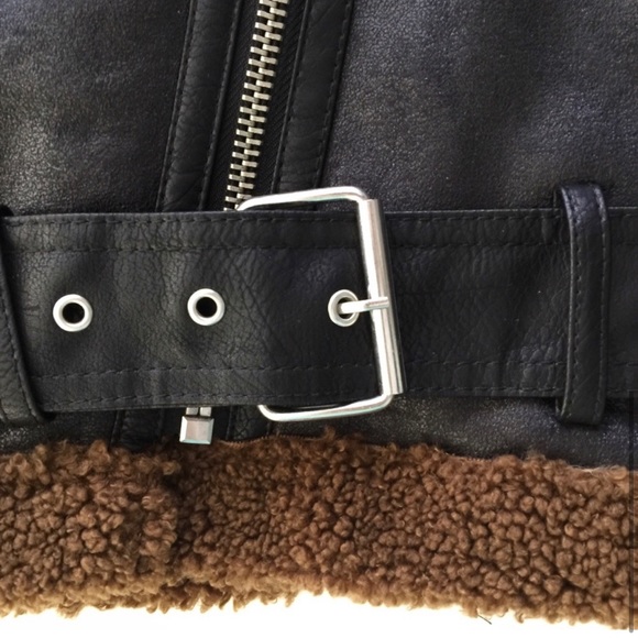 NWT ZARA TEXTURED BIKER JACKET W/Faux Sherpa Lining - Picture 7 of 9